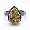 Electroplate Natural Druzy Quartz Crystal Finger Rings RJEW-I055-03B-RS-2