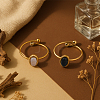 2Pcs 2 Colors Stainless Steel with Synthesis Gemstone Adjustable Cuff Rings RJEW-GO0001-37C-3