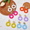 FIBLOOM 6 Pairs 6 Colors Acrylic Donut Dangle Stud Earrings with Steel Iron Pins for Women EJEW-FI0002-63-5