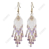 Woven Seed Beads & Natural Amethyst Tassel Dangle Earrings EJEW-FS00067-1