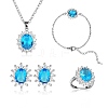 Cubic Zirconia Oval Pendant Necklace & Link Bracelet & Cuff Ring & Stud Earrings SJEW-SZC0001-01D-1