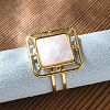 Square 304 Stainless Steel White Shell Cuff Rings for Women RJEW-G346-03G-02-3