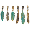 6Pcs 6 Colors Alloy Cord Ends with Feather Charms FIND-GF0009-05-7