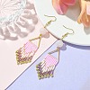 Arrow Tassel Glass Seed with Natural Rose Quartz Boho Dangle Earrings EJEW-MZ00146-2