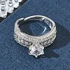 Adjustable Brass Finger Rings with Round Cubic Zirconia Center & Baguette Accents for Women CU-CBA7E55-16P-2