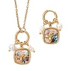 Abalone Shell Pendant Necklace & Hoop Earrings with Shell Pearl & Natural Freshwater Pearls SJEW-JS01379-02-2
