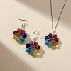 Natural & Synthetic Mixed Gemstone Beaded Flower Dangle Earrings & Pendant Necklace SJEW-JS01270-2