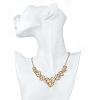 Real 18K Gold Plated Tin Alloy Cubic Zirconia Flower Bib Necklaces NJEW-BB02514-G-5