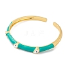 Real 18K Gold Plated Brass Enamel Evil Eye Open Cuff Bangles for Women BJEW-S147-14G-A-2