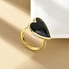 Heart Brass Natural Obsidian Finger Rings RJEW-D304-01G-G-4