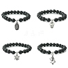 Natural & Synthetic Mixed Gemstone Beaded Stretch Bracelets with Alloy Charms BJEW-JB09444-1