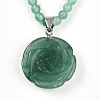 Natural Green Aventurine 4.5mm Round Beaded Flower Pendant Necklaces NJEW-T016-04F-4