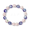 Handmade Flower Printed Porcelain Ceramic & Handmade Lampwork Evil Eye Beads Stretch Bracelets for Women BJEW-JB12105-03-2