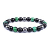 Dyed Natural Tiger Eye & Obsidian Round Beaded Stretch Bracelet X-PW-WG77768-06-1
