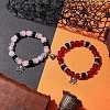 2Pcs 10mm Round Crackle Glass & Red Glass & Pink Glass & Black Glass Beaded Stretch Bracelet Sets for Lover BJEW-JB10325-03-2