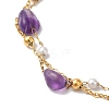 Nuggets Natural Amethyst & Imitation Pearl Multi-Strand Anklets BJEW-P326-02B-G-2