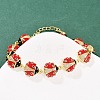 Brass Micro Pave Clear Cubic Zirconia with Enamel Red Ladybug Link Chain Bracelets for Women BJEW-L707-02G-1
