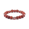 Natural Red Jasper & Lampwork Evil Eye Round Beaded Stretch Bracelet BJEW-JB08713-03-1