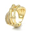 Clear Cubic Zirconia Bamboo Joint Open Cuff Ring RJEW-F144-02G-1