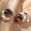 Half Round Natural Tiger Eye Cubic Zirconia Cuff Rings RJEW-M076-01G-03-4
