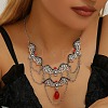 Halloween Bat Alloy Siam Rhinestone Bib Necklaces for Women NJEW-P340-02P-2