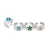 Flower 304 Stainless Steel Open Cuff Rings RJEW-G314-02P-1