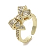 Brass Micro Pave Cubic Zirconia Open Cuff Ring RJEW-K256-58B-G-1