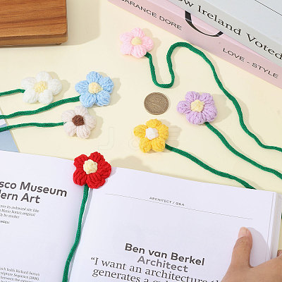 7Pcs 7 Colors Polyester Crochet Flower Bookmarks AJEW-CA0004-54-1