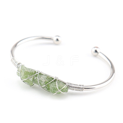 Natural Peridot Chips Beaded Cuff Bangles PW-WG90661-13-1