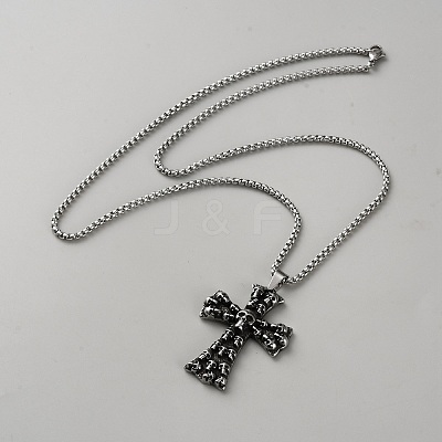 Tibetan Style Alloy Skull Cross Pendant Box Chain Necklaces for Men NJEW-WH0028-02AS-1