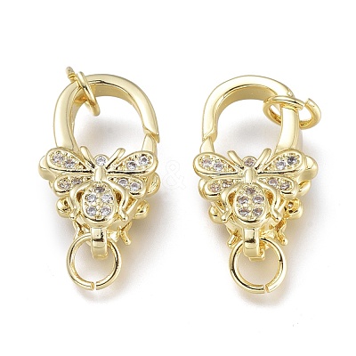 Brass Micro Pave Clear Cubic Zirconia Lobster Claw Clasps ZIRC-Q024-20G-1