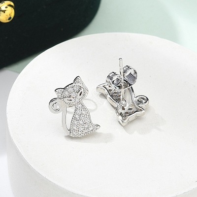 Brass Micro Pave Clear Cubic Zirconia Stud Earrings EJEW-R009-01P-1