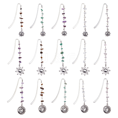 15Pcs 5 Color Sun Alloy Bookmark AJEW-FH00050-1