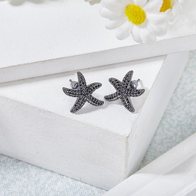 1 Pair Starfish Brass Micro Pave Clear Cubic Zirconia Studs Earrings EJEW-SZ0002-08EB-1
