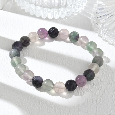 Natural Fluorite Round Beaded Stretch Bracelets GG-CBA12F1-02A-04-1