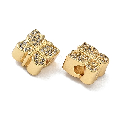 Brass Micro Pave Clear Cubic Zirconia Beads KK-L257-28G-1
