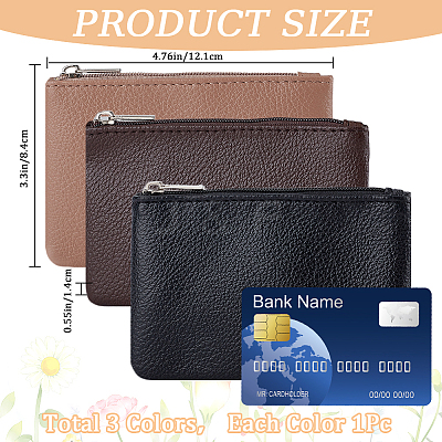 3Pcs 3 Colors Litchi Print PU Leather Zip Pouches ABAG-CP0001-07-1