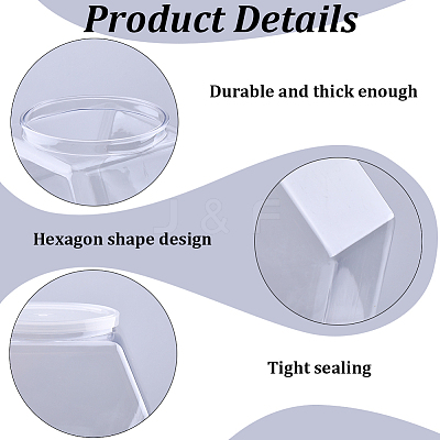 Hexagon Plastic Screw Top Bead Jars with White Lid CON-WH20029-001A-1