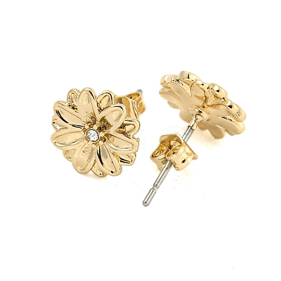 Brass Micro Pave Cubic Zirconia Ear Studs EJEW-P283-01G-04-1