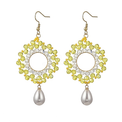 Brass Glass Beads Dangle Earrings EJEW-MZ00764-1