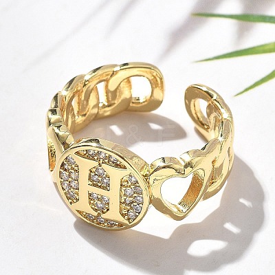 Brass Micro Pave Clear Cubic Zirconia Open Cuff Rings for Women RJEW-K289-02G-H-1
