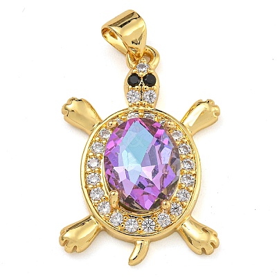 Tortoise Rack Plating Brass Micro Pave Cubic Zirconia Charms KK-G513-78A-06G-1
