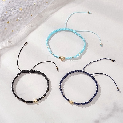 3Pcs Brass Beads Braided Bead Bracelets for Women BJEW-JB13223-1