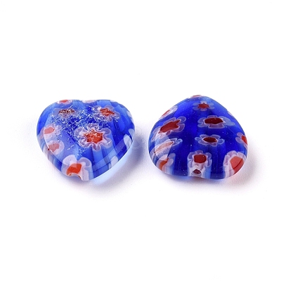 Handmade Millefiori Glass Heart Beads X-LK-P017-M-1