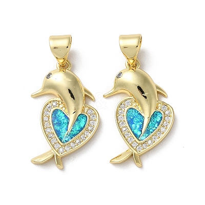 Brass Micro Pave Clear Cubic Zirconia Pendants KK-C045-02G-1