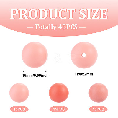 45Pcs 3 Colors Round Silicone Focal Beads SIL-TAD0001-01H-1