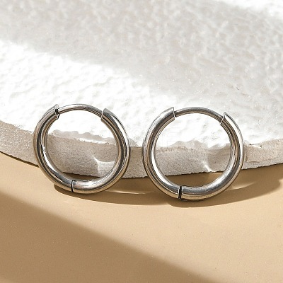 Tarnish Resistant 202 Stainless Steel Huggie Hoop Earrings X-EJEW-F111A-14mm-P-1