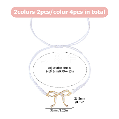 4Pcs 2 Colors Bowknot Brass Charms Bracelets BJEW-HS00013-1