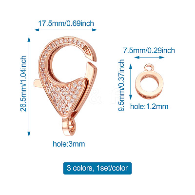 Brass Micro Pave Cubic Zirconia Lobster Claw Clasps ZIRC-TA0001-12-1