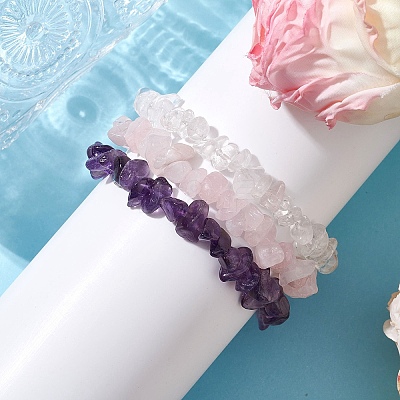 3Pcs 3 Styles Natural Mixed Gemstone Chips Stretch Bracelets Set BJEW-JB11060-03-1